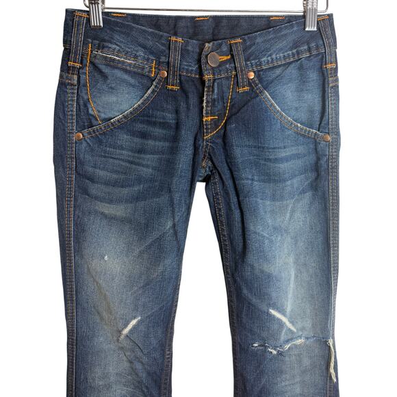 True Religion Joey Flare Jeans Size 26 Made USA Low Rise Distressed Cotton EUC - Picture 2 of 11